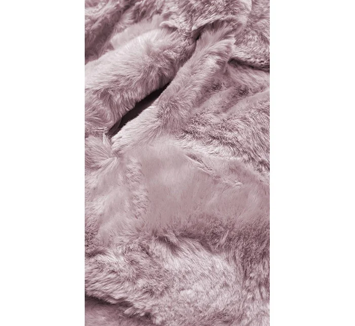 KURTKA DAMSKA FUTRO Z KAPTUREM PUDROWO RÓŻOWA (BR9741-81)