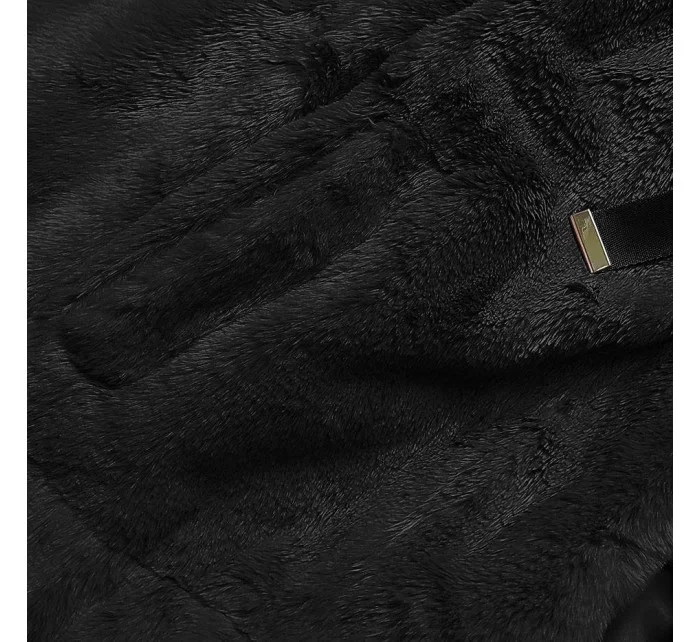 Krátka čierna dámska kožušinová bunda (R8050-1)