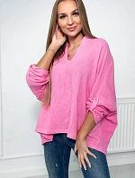 Mušelínová blúzka s vyhrnutými rukávmi tmavo ružová