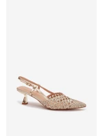 Pletené dámské sandály na podpatku zlaté Selinae