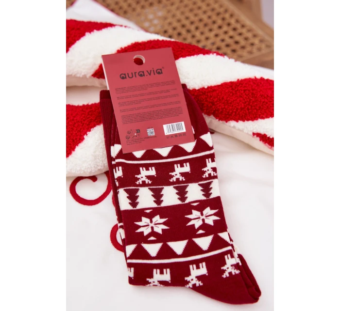 Pánske vianočné ponožky s motívom sobov - bordové Pánske vianočné ponožky s motívom sobov - bordové