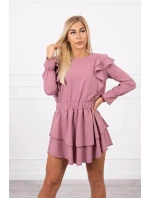 Dámske šaty s vertikálnymi volánmi 16095 tmavo ružové - Kesi