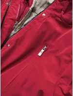 Červená-tmavobéžová dámska zimná bunda s machovou kožušinovou podšívkou (w553)