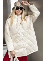 Dámská prošívaná oversize bunda v ecru barvě s kapucí model 20471213 - Ann Gissy