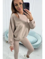 model 18753509 set halenka + top + legíny béžová - K-Fashion