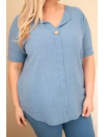 Dámske bavlnené Plus veľkosť blúzka s výstrihom na gombíky Denim