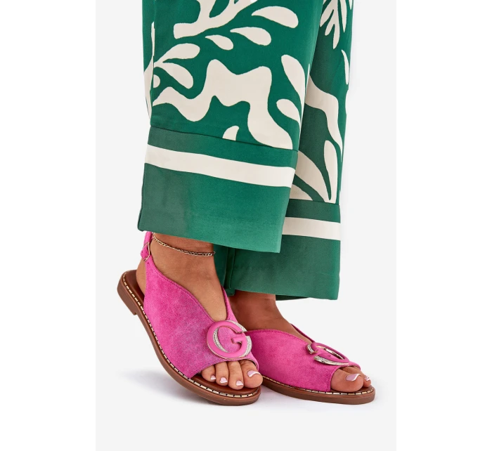 Płaskie Sandały Z Ozdobą Różowe Haliones