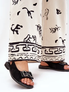 Płaskie Sandały Z Ozdobą Eko Zamszowe Czarne Lilria