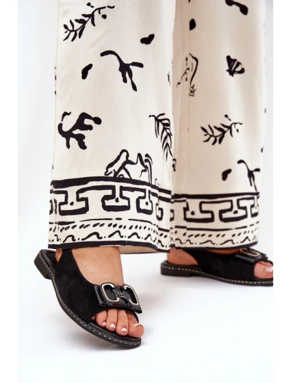 Płaskie Sandały Z Ozdobą Eko Zamszowe Czarne Lilria