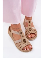 Sandały Damskie Na Koturnie Z Ozdobami Inblu RV000015 Beżowe