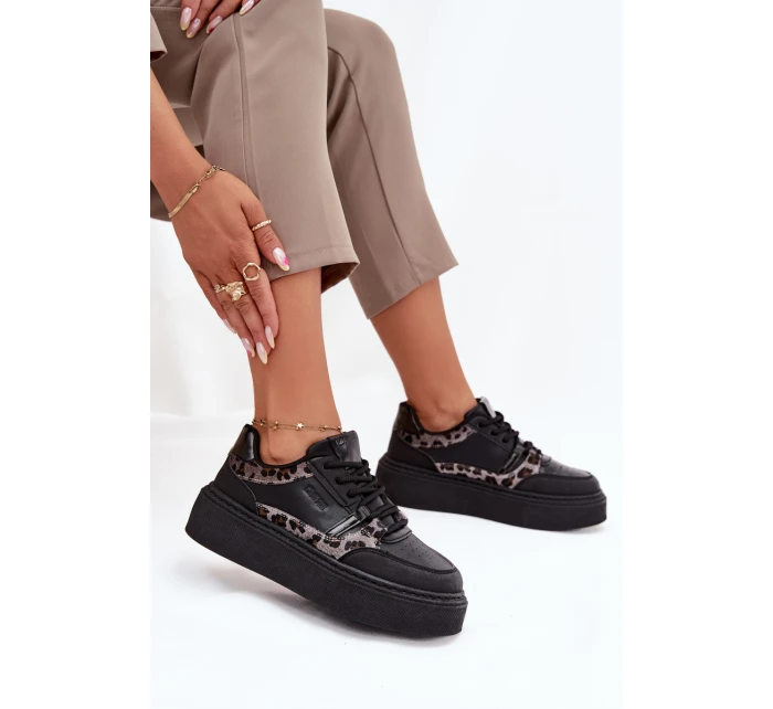 Damskie Sneakersy Na Platformie Big Star SS274358 Panterka Czarne Damskie Sneakersy Na Platformie Big Star SS274358 Panterka Czarne