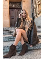 dámské kožené boty z přírodního semiše čokoládové model 21713714 - Boto