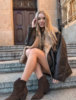 dámské kožené boty z přírodního semiše čokoládové model 21713714 - Boto