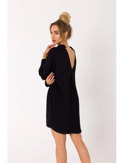 M740 Košeľové šaty s ozdobným golierom - čierne M740 Košeľové šaty s ozdobným golierom - čierne