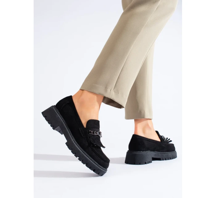 Pohodlné mokasíny dámske čierne bez podpätku Pohodlné mokasíny dámske čierne bez podpätku