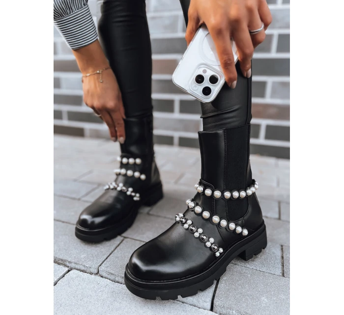 Dámske perlové čižmy CALLA black FashionStreet ZY0396