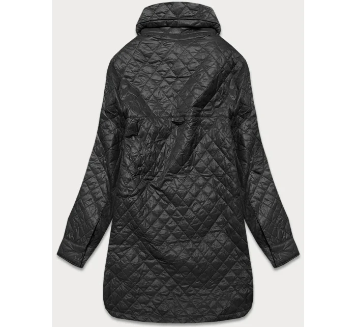 Tenká čierna dámska bunda s golierom (JIN225)