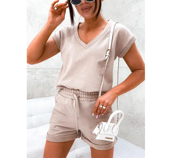 Béžová dámska letná bavlnená súprava (VE87)