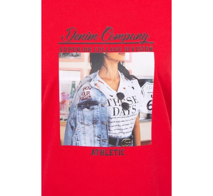 Blúzka s kolážovou potlačou červená