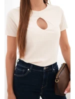 Dámska viskózna rebrovaná blúzka s ozdobným výstrihom béžová