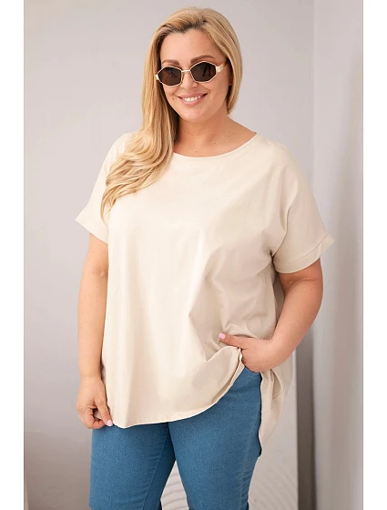 Dámske Plus veľkosť bavlnená blúzka s krátkym rukávom béžová