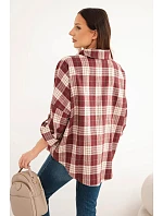 Dámská kostkovaná oversized košile s kapsami bordó