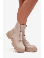 Zateplené boty pro ženy na zip z eko kůže světle béžové model 21724975 - Boto