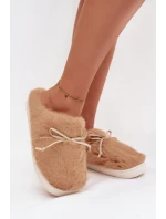 Kožešinové pantofle s mašlí Camel model 21772514 - Boto Kožešinové pantofle s mašlí Camel model 21772514 - Boto