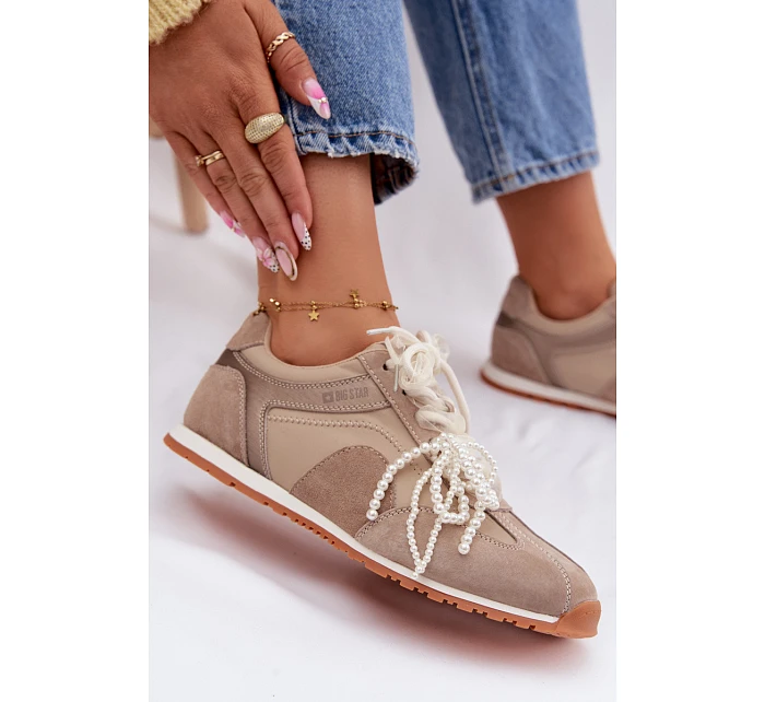 Kožené semišové dámské tenisky Big Star model 22100153 béžové - Big Star Shoes