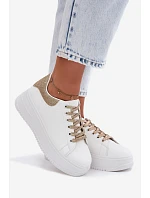 Dámské tenisky na platformě z imitace kůže bílo-zlaté se třpytkami Calinae
