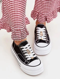 Dámske tenisky na platforme so zlatými doplnkami Fiorina - čierne