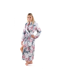 Dámsky župan Aisha 2126 0012 Tmavo šedý s kvetmi pivónie - Vestis