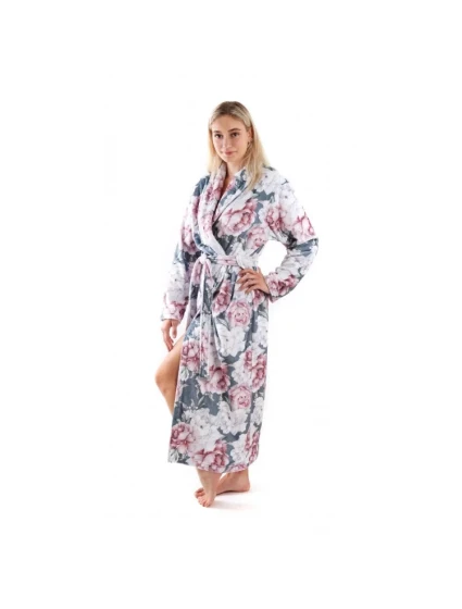 Dámsky župan Aisha 2126 0012 Tmavo šedý s kvetmi pivónie - Vestis