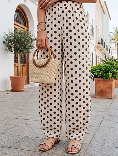 Dámske široké lyocellové nohavice béžovej farby s potlačou hrášku FashionStreet UY3069