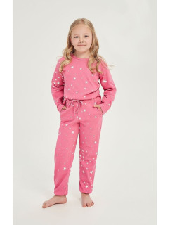 Zateplené dievčenské pyžamo Erika ružové s hviezdičkami