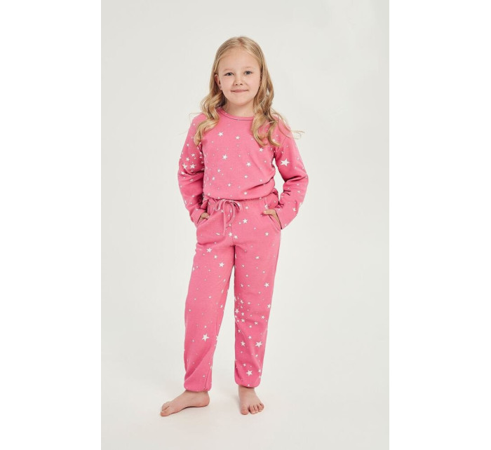 Zateplené dievčenské pyžamo Erika ružové s hviezdičkami