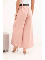 Dámske nohavice so širokými nohavicami a opaskom tmavo púdrovo ružovej farby