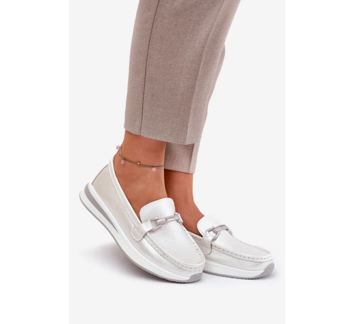 Skórzane Mokasyny Damskie S.Barski GR51-598 Perłowe