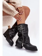 Dámské kotníkové boty s límcem zateplené s přezkami černé model 21788174 - Boto