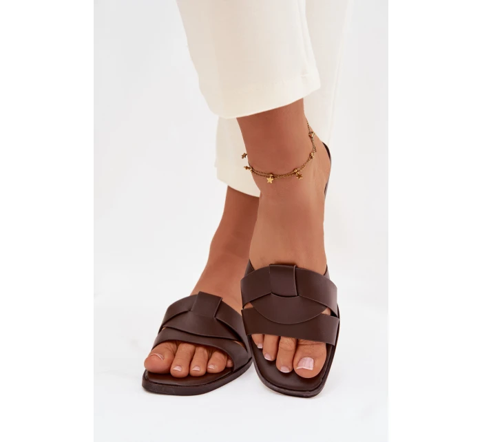 Dámské ploché pantofle s pásky Čokoládové Marissae Dámské ploché pantofle s pásky Čokoládové Marissae