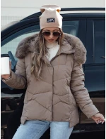 Dámská zimní bunda prošívaná s kapucí tmavě béžová Dstreet model 21980910 - FashionStreet