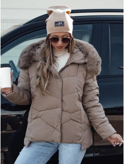 Dámská zimní bunda prošívaná s kapucí tmavě béžová Dstreet model 21980910 - FashionStreet