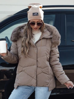 Dámska zimná bunda FIXMIX prešívaná s kapucňou tmavo béžová FashionStreet TY4674