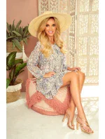 Hannah - Dámske šifónové šaty s výstrihom na chrbte as béžovo-svetlo modrým vzorom typu "Boho" 319-2 Hannah - Dámske šifónové šaty s výstrihom na chrbte as béžovo-svetlo modrým vzorom typu "Boho" 319-2