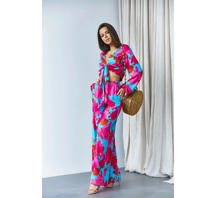 Súprava blúzky a širokých nohavíc modrá (8175)