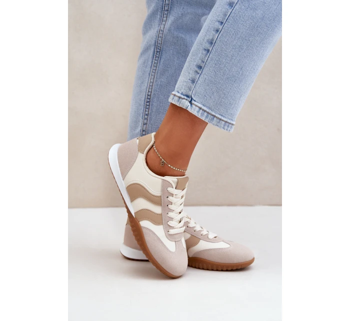 Klasyczne Sneakersy Damskie Z Eko Skóry Beżowe Maretina