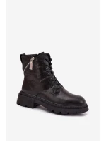 Skórzane Botki Workery Damskie Ocieplane Big Star SS274452 Czarne