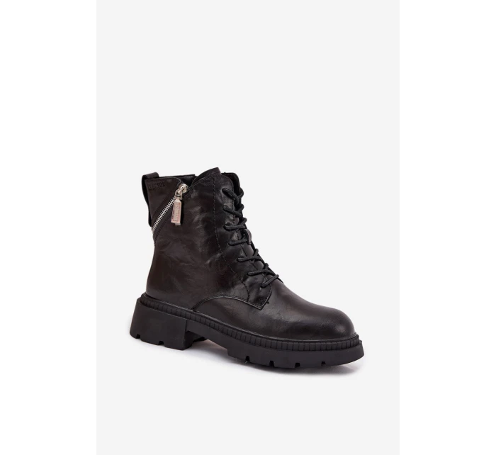 Skórzane Botki Workery Damskie Ocieplane Big Star SS274452 Czarne