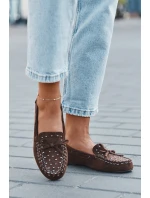 Zdobione Mokasyny Damskie Z Eko Zamszu Brązowe Prissine Zdobione Mokasyny Damskie Z Eko Zamszu Brązowe Prissine