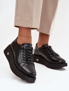 Skórzane Lakierowane Półbuty Damskie Na Platformie Artiker 57C2041 Czarne